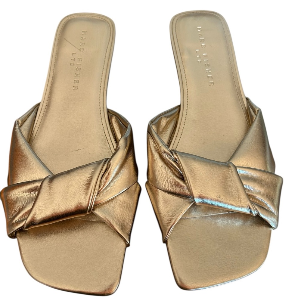 Marc Fisher Gold Women's Slide Sandals Knotted Metallic
